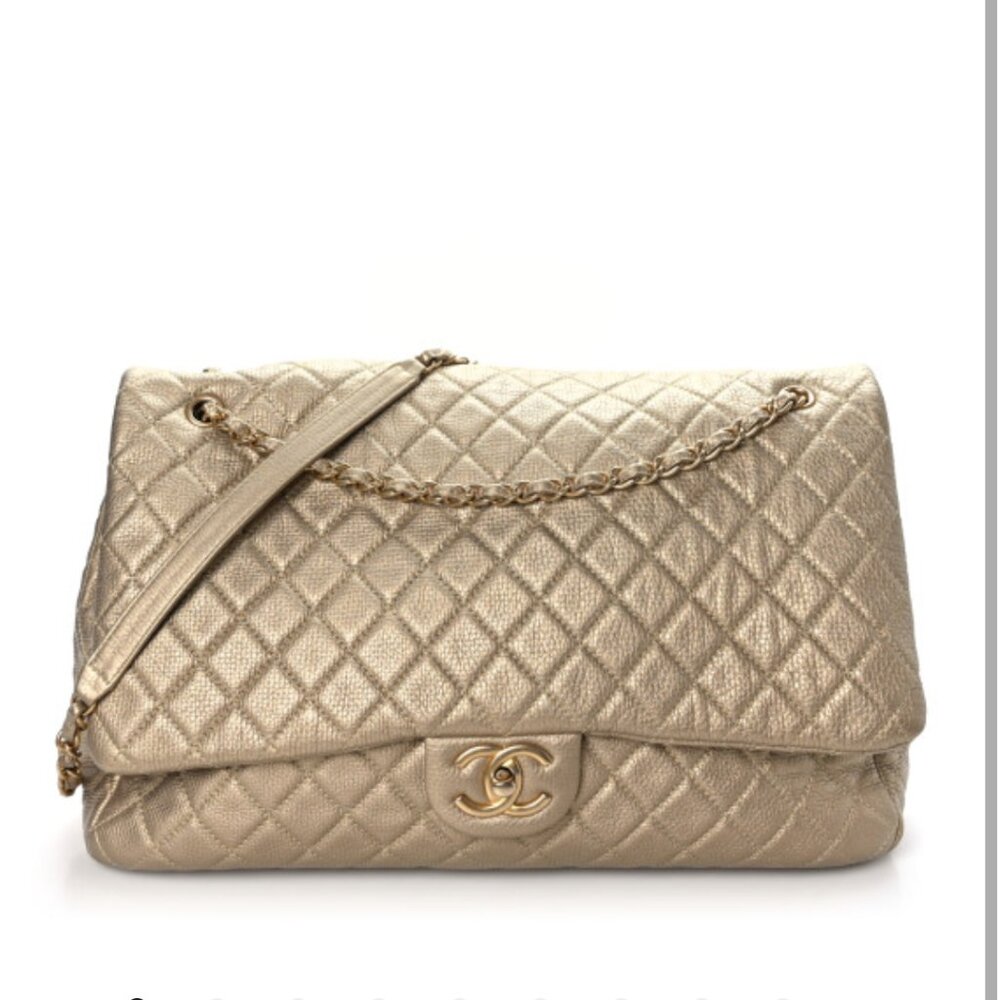 Chanel XXL Travel Flap Bag Metallic Gold Excellent
